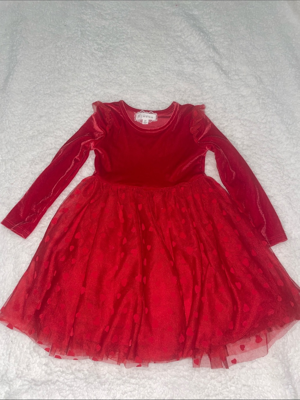 Btween Red Velvet Tulle Heart Dress